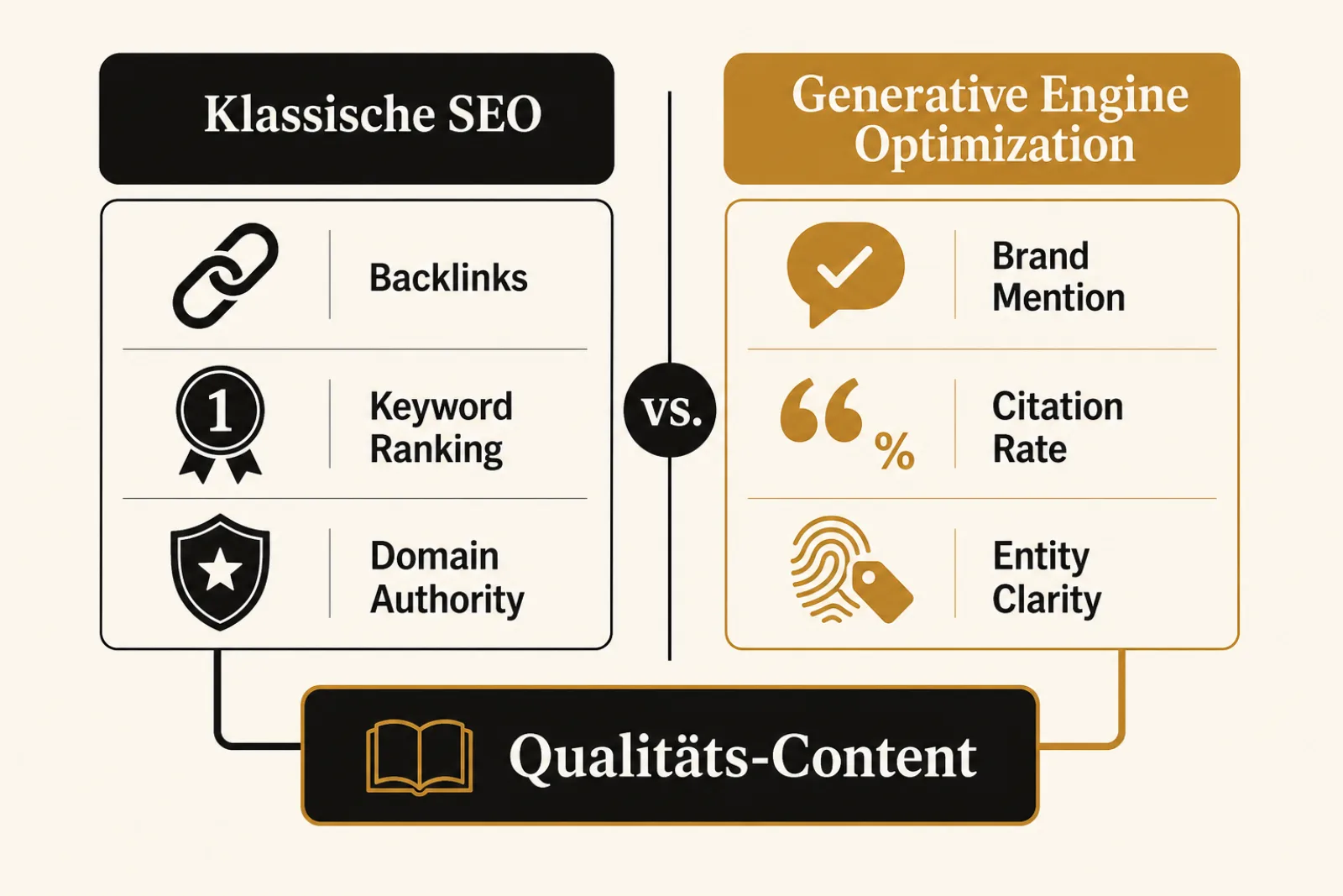 GEO vs SEO Vergleich: Signalhierarchie von Backlinks und Keywords zu Brand Mentions und AI Citation Rate als neue Sichtbarkeitsmetriken