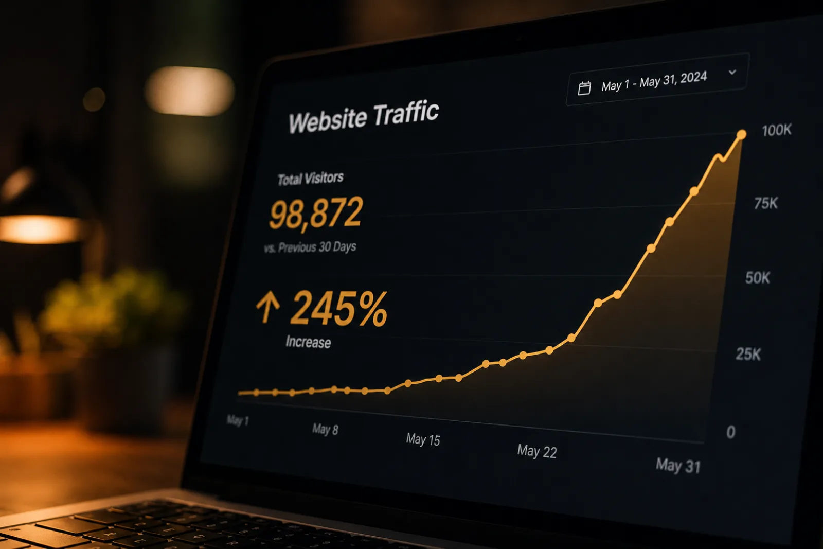 +421% organischer Traffic: Analytics-Diagramm mit Wachstumskurve aus operativer Online Marketing Beratung
